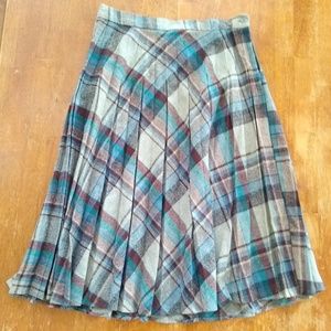 Vintage Plaid Pleated Long skirt 100% wool